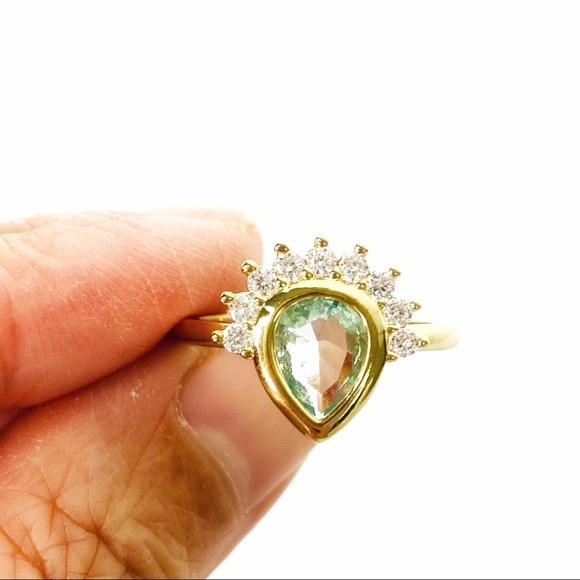 Pale Green Teardrop Faux Amethyst Semi-Halo Ring 6 - Picture 3 of 4